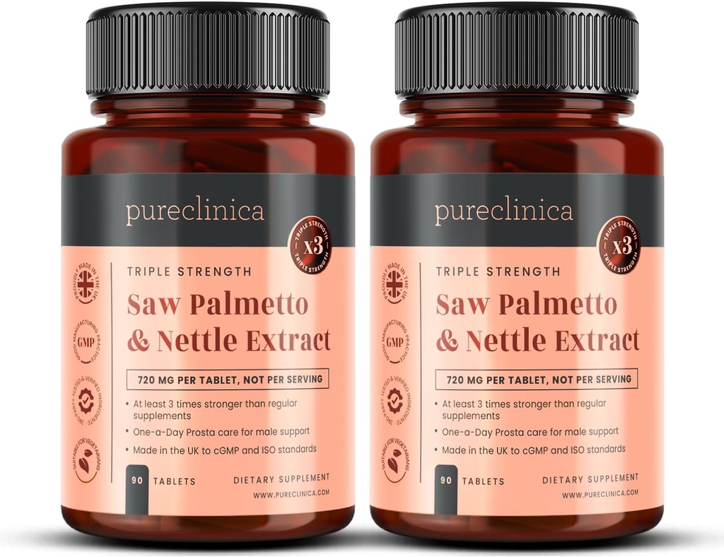 2-Pack triple styrke så Palmetto & Nettle Root – 180 tabletter | 4149mg med 160mg så Palmetto ekstrakt (85–95% fettsyrer), 30mg Nettle Root, 649mg kalsium | 6-mån tilførsel | prostata støtte