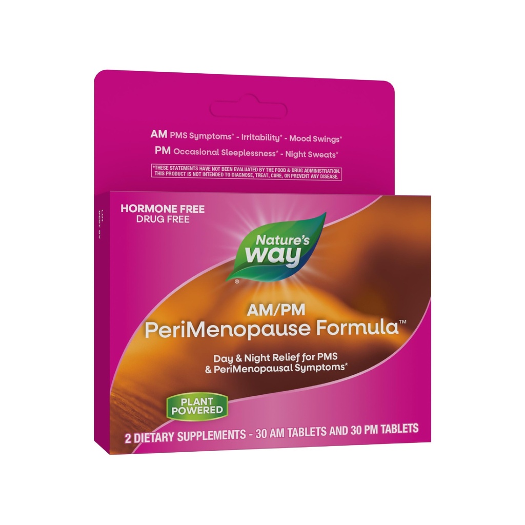 Naturens måte AM / PM PeriMenopause Formula, Perimenopause og PMS Symptom Support*, Hormonfri, Hot Flashes*, PMS Symptomer*, Restful Sleep*, 30 AM & 30 PM Tabletter (Packing May Vary)