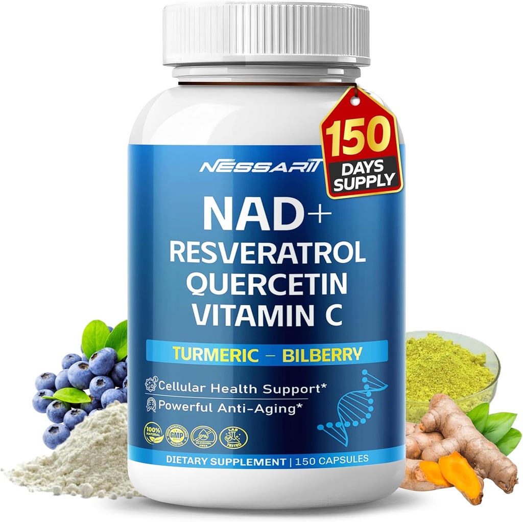 NAD + RESVERATROL Supplement- 10-i-1 naturlig blanding med Quercetin gurkbær grønn te - 150 greve - laget og testet i USA