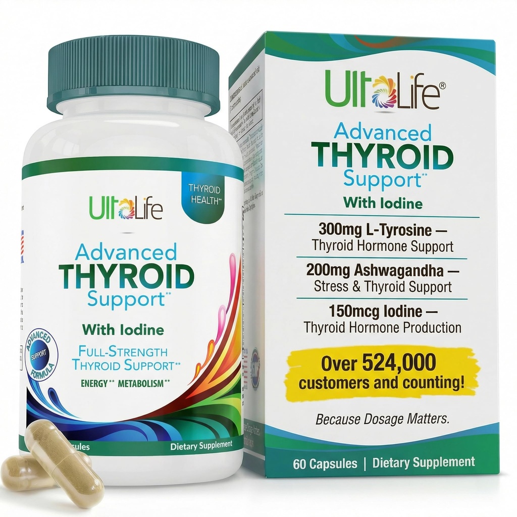 Daglig Thyroid Boost Advanced Formula med jodin Ashwagandha vitamin B12 sink og selen for energimetabolisme og fokus 60 kapsler