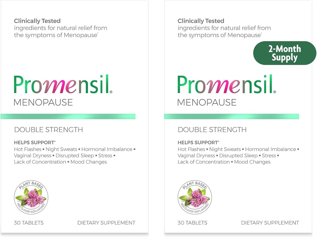 Promensil Menopause dobbelt styrke kosttilskudd for kvinner - rød Clover isoflavones, hjelper støtte varme blits, natt sviter, rastløshet - 30 greve (pakke av 2)