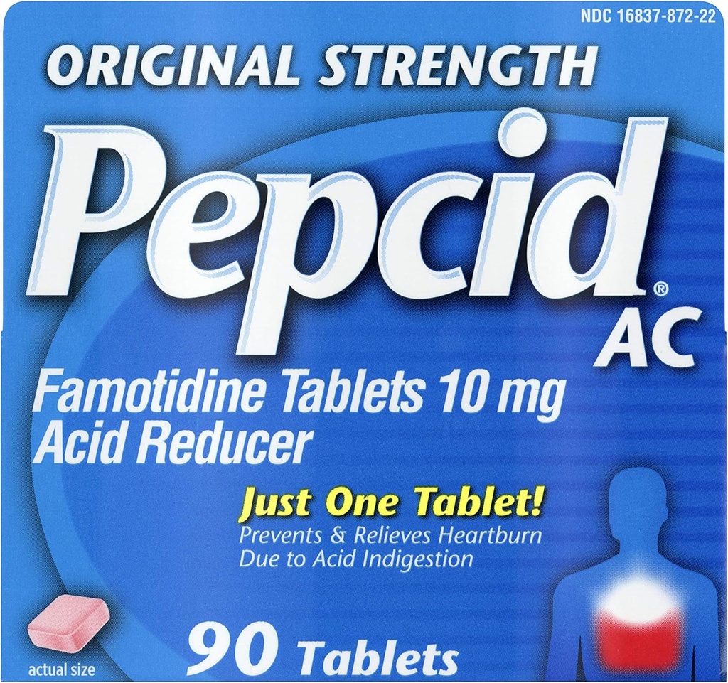 Pepcid AC Opprinnelig styrke, 10 mg famotidin for Heartburn Forebygging og relief, 90 ct