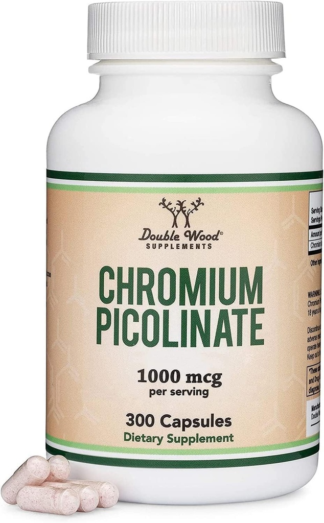 Krom Picolinat 1000mcg for sunn vektkontroll (høy absorpsjon og biotilgjengelighet) (300 Vegan Safe Capsules, Ikke-GMO, Glutenfri) ved doble tresupplement