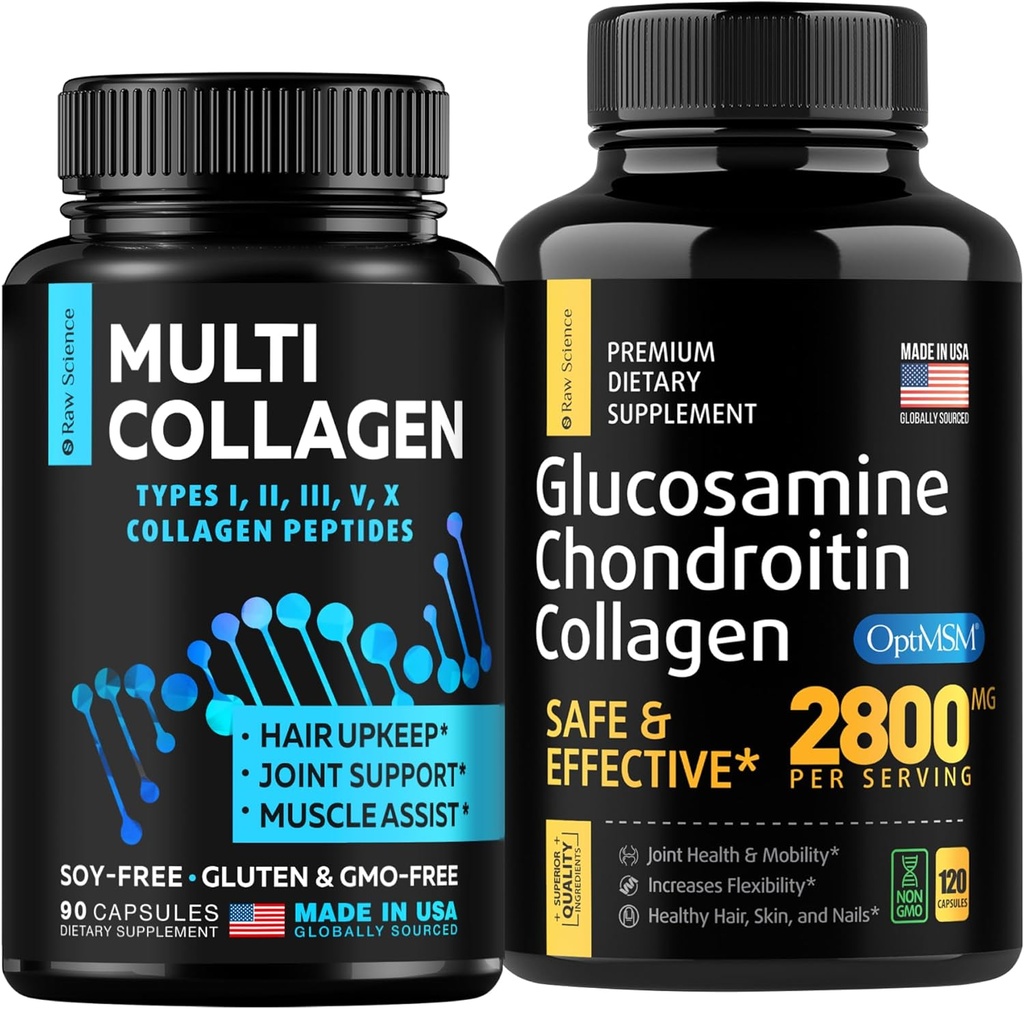 Bone & Joint Support, Sunt hår og negler — Multi collagen Capsules 90pcs og glukosaminkapsler 120pcs