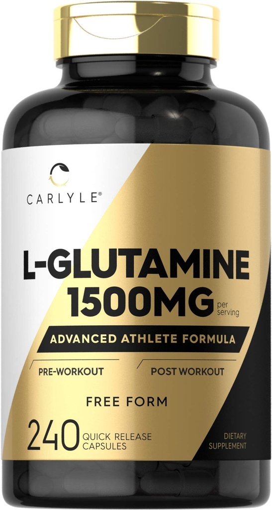 Carlyle L Glutamin Capsules | 1 mg | 240 greve | Avansert Atlete Formel | Pre and Post Trening | Ikke-GMO, Glutenfri Supplement