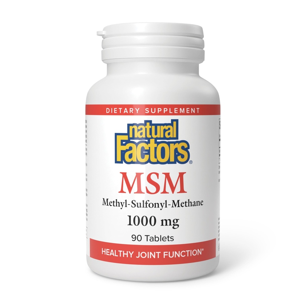 Naturlige faktorer, MSM 1000 mg, støtter sunne ledd, hår, hud og negler, 90 kapsler (90 porsjoner)