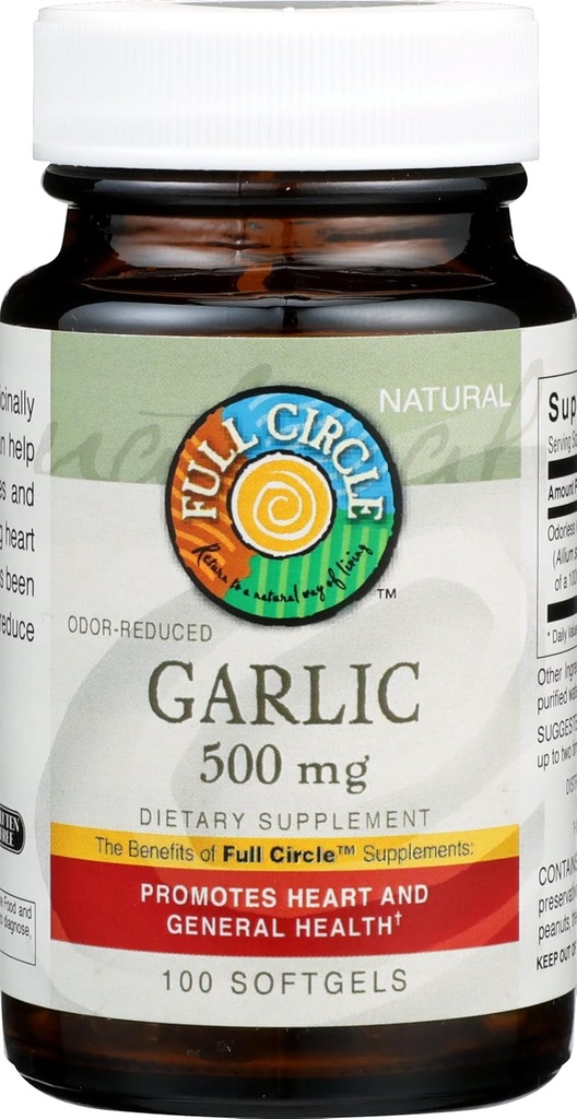 Full sirkel, hvitløk, Odor-redusert, 500 Mg, Softgels, 100 greve