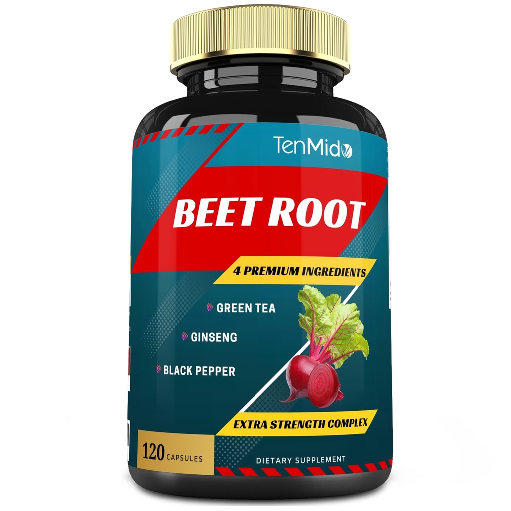 Beet Root Extract Capsules, 4 måneders forsyning & grønn te, Ginseng, Svart Pepper | Økt energi, Athletic ytelse støttes, Boosts Stamina | ernæringsmessig trening kosttilskudd