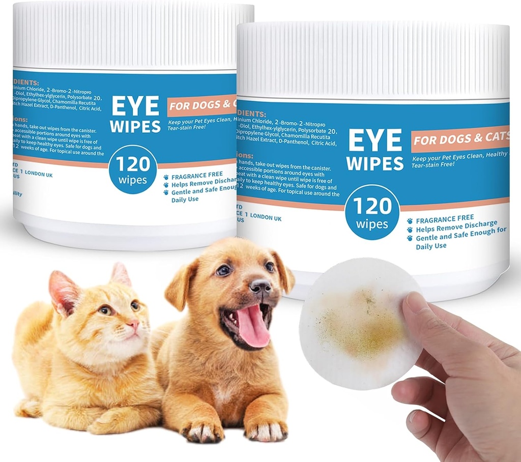 Hund og Cat Eye Wipes - 240ct/2pack Dog Tear Stain Remover Eye Wipes - med Kamille & Witch Hazel - 3.15" Presoaked & Textured Kjæledyr Tørker for øyne