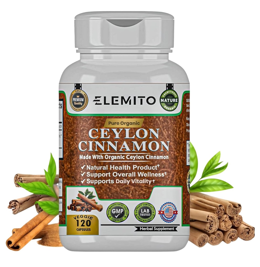 Ceylon Cinnamon Kapsler, Energi, Hjerte og Metabolisme Støtte, Certified Organic Ceylon Cinnamon piller, ikke-GMO, Vegan, Glutenfri - 120 Kapsler