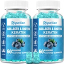 Biotin Gummies 15000mcg med collagen for voksne kvinner og menn - Hår, hud og negler Gummies med Biotin - Kollagen for kvinne - Vegan, ikke-GMO, Hår vitaminer - 120 greve, 2 pakke