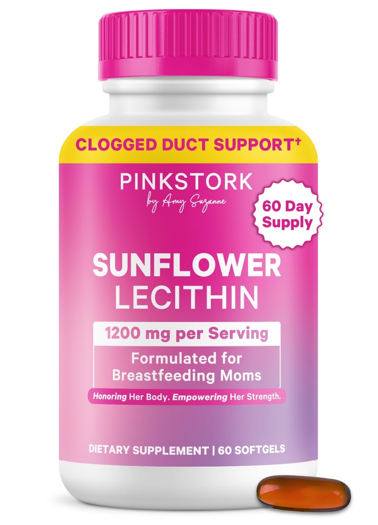 Pink Stork Solflower Lecithin Supplement - 1200 mg for tilstoppet Melk Dukter - Brystmating Essentials for Postpartum mamma - støtter brystmelk Flow - 60 Softgels
