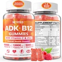 Metylert multivitamin kvinner menn, vitamin D3 K2 5000IU / 10.000IU, B12 5000 mg 2500mcg, K2 (MK-7) 240mcg-ADK+Metyl Vitamin B12, Vegan D3,Vitamin A,C, Zinc Eye,Bone,Energy,Immune, Sukkerfri Gummies