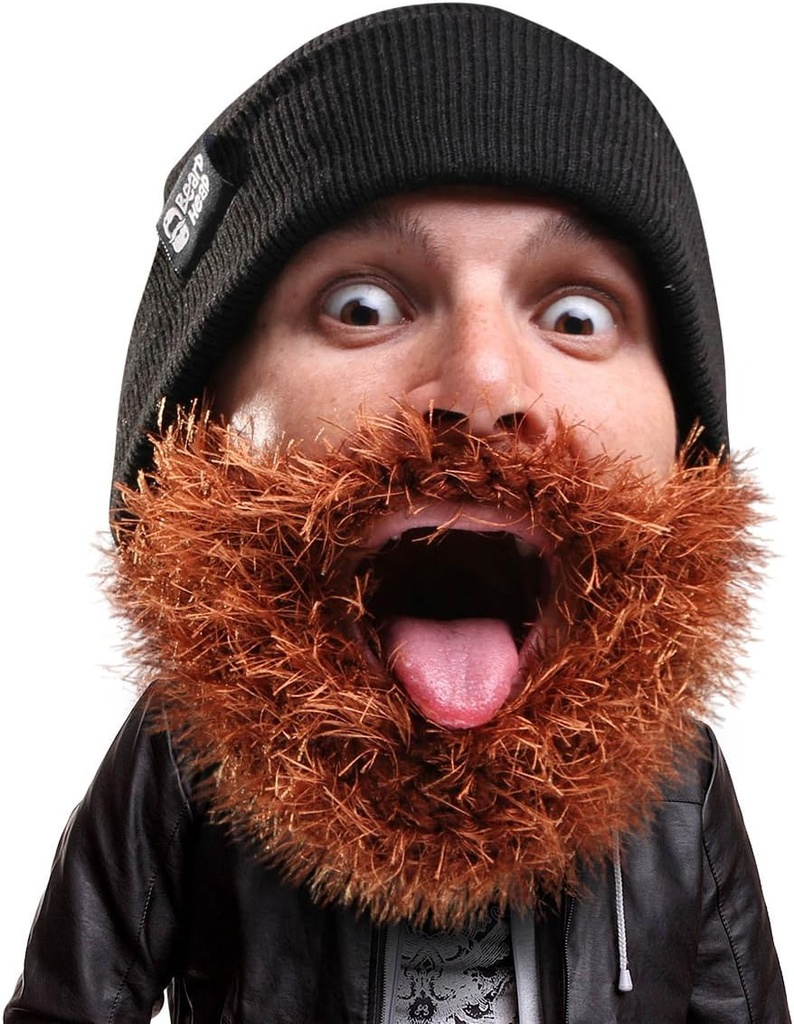 Beard Head Bushy Bicker Beard Beanie - Funny Knit Hat og Fake Beard Kostume Svart