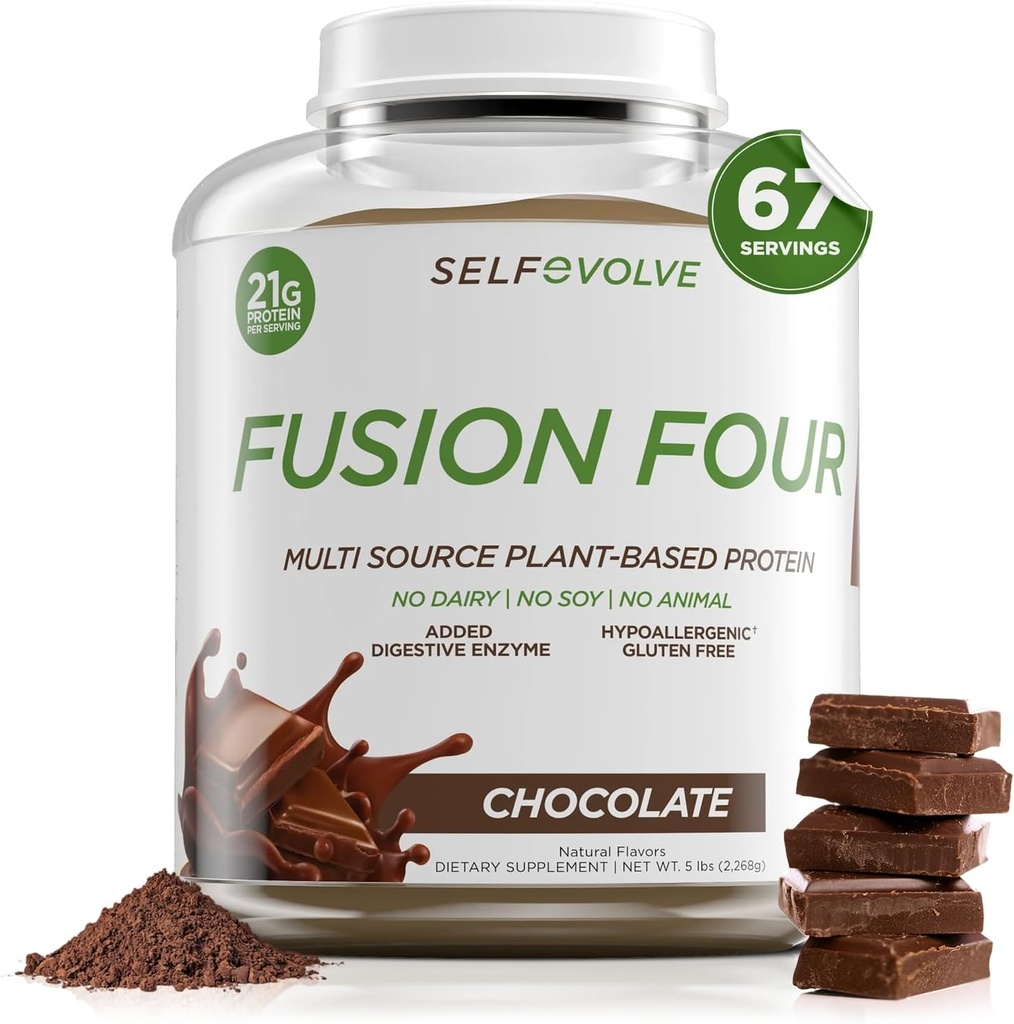 Fusion Four Vegan Protein pulver - 21g Plantebasert protein pulver - Glutenfri, Smørfri og soya-fri, Era protein med BCAA - Sjokolade Flavored - 5lbs