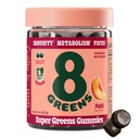 8Greens Supergreens Gummies Super Greens Powder Superfood Gummy for metabolisme, immunitet og fokus, Digestive helse Enzymes, Organisk: Klorella, Spirulina, Aloe Vera, Peach Flavor, 50 greve