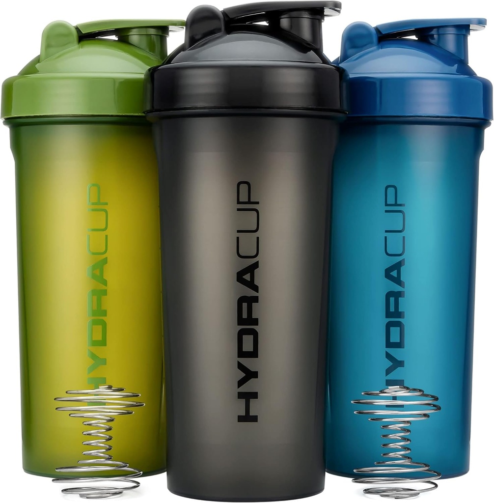 Hydra Cup [3 Pack] 45 Ounce Shaker flasker for proteinshakes, Jumbo Shaker Cups med Ball Blender Whisk, Ekstra stor flaske med håndtak (Dark farger)