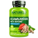 NATURELO Ashwagandha Organic Root Powder - naturlige urter Supplement for tretthet, Stress Relief, Mood Enhancer - med svart pepper ekstrakt - 90 Vegan Kapsler