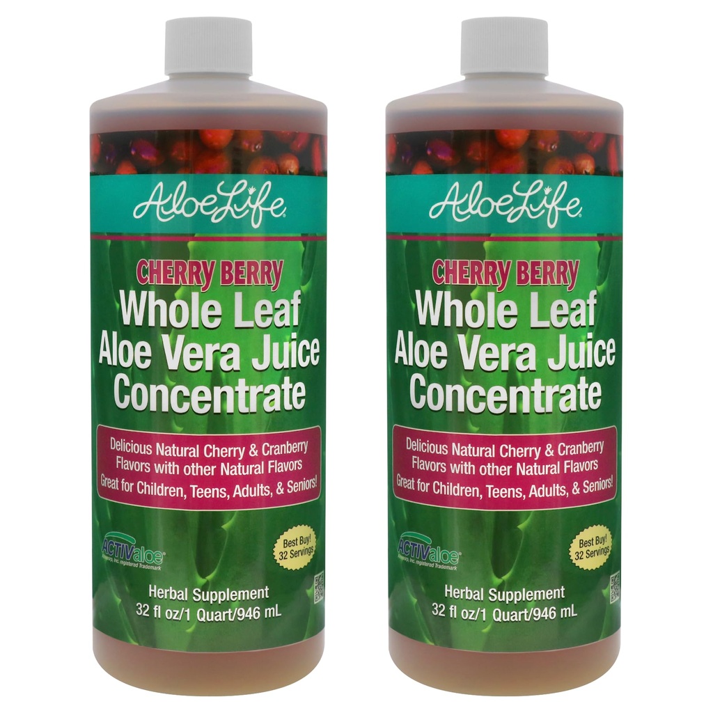 Aloe Liv - Hele Leaf Aloe Vera Juice, Økologisk, Glutenfri (Cherry Berry, 32 oz)