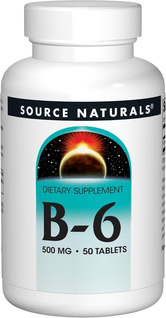 Kilde Naturals vitamin B-6, 500 mg immunsystemstøtte - 50 tabletter
