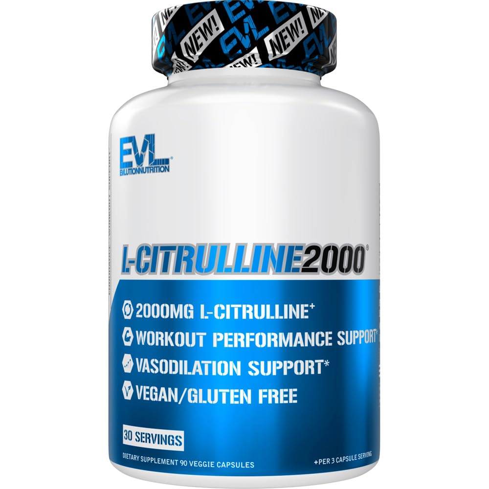 Evlution L-Citrulline2000 Nitric Oxid Supplement for menn Ernæring høy styrke L Citrullin kapsler for forbedret muskel styrke gjenoppretting og intense pumper - plantebasert nitric oksid Booster