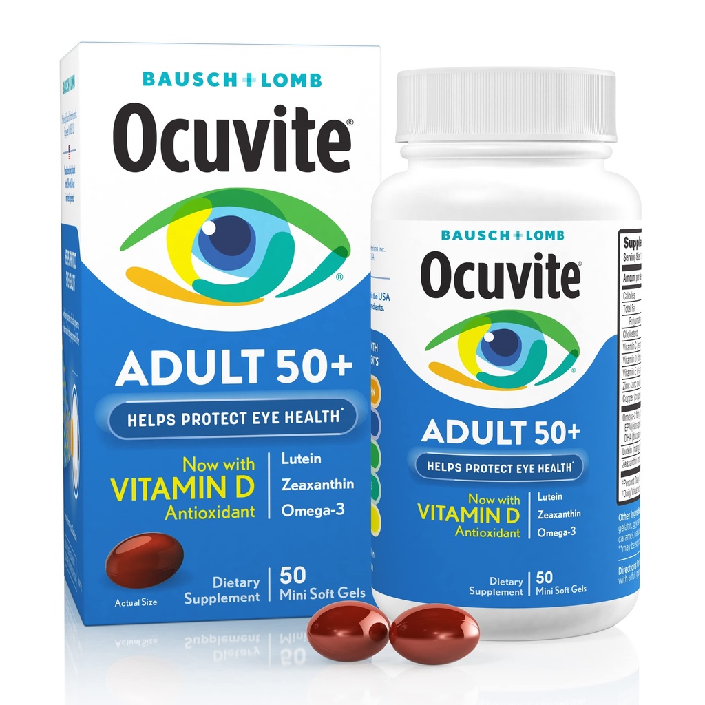 Bausch & Lomb Okuvite voksen 50+ Øyevitamin & Mineral Softgels 50 ea (pakke med 12)