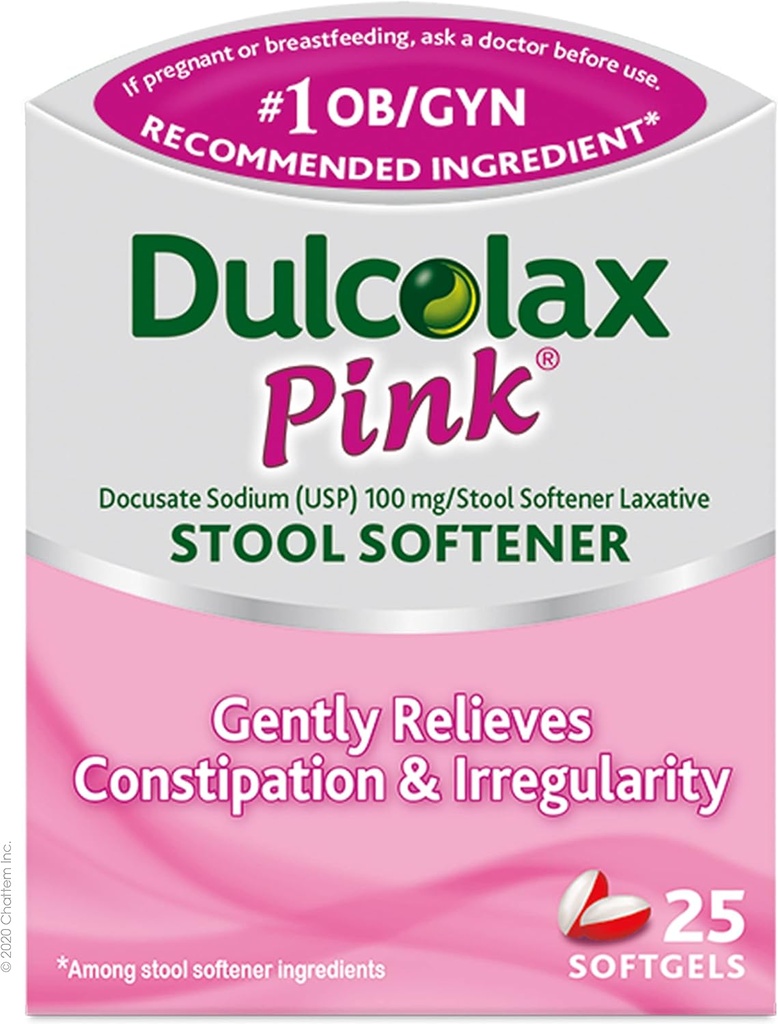 Dulcolax Rosa Stool Softener, Dokusat Natrium, 100 mg Soft Gel Tabletter, 25 greve