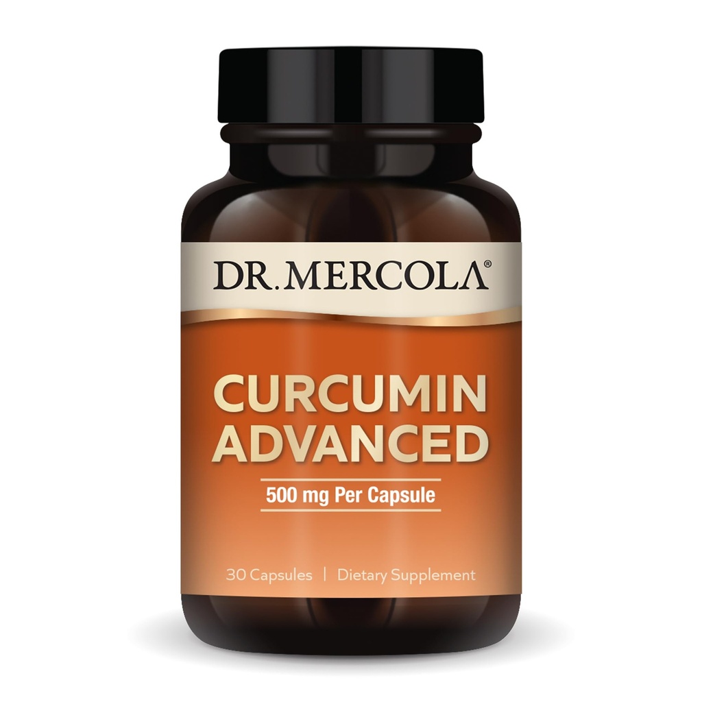 Dr. Mercola Curcumin Advanced - 500 mg Curcumin Root Extract - 95% Curcuminoids - For Visjon Helse, Digestion & Focus - Utgivelse - Ikke-GMO, Glutenfri og soya-fri - 30 Kapsler (30 Serveringer)