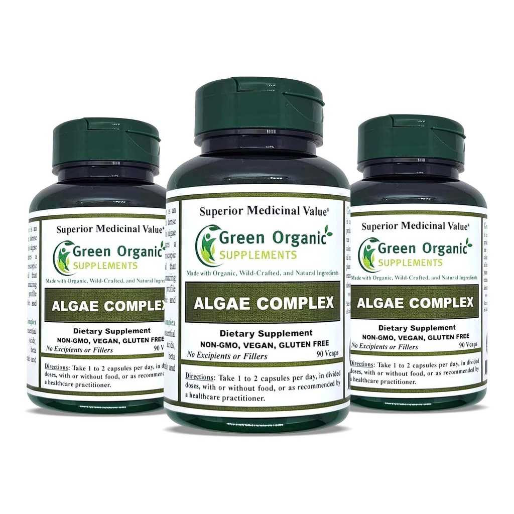 Algae, Fucoidan, Blå Grønn Algae, Kelp, Bladderwrack, Klorella, Spirulina, Irsk Moss, Dulse, 90 VCaps, Høy absorberbar, Ikke-GMO, Glutenfri (Pack of 3)