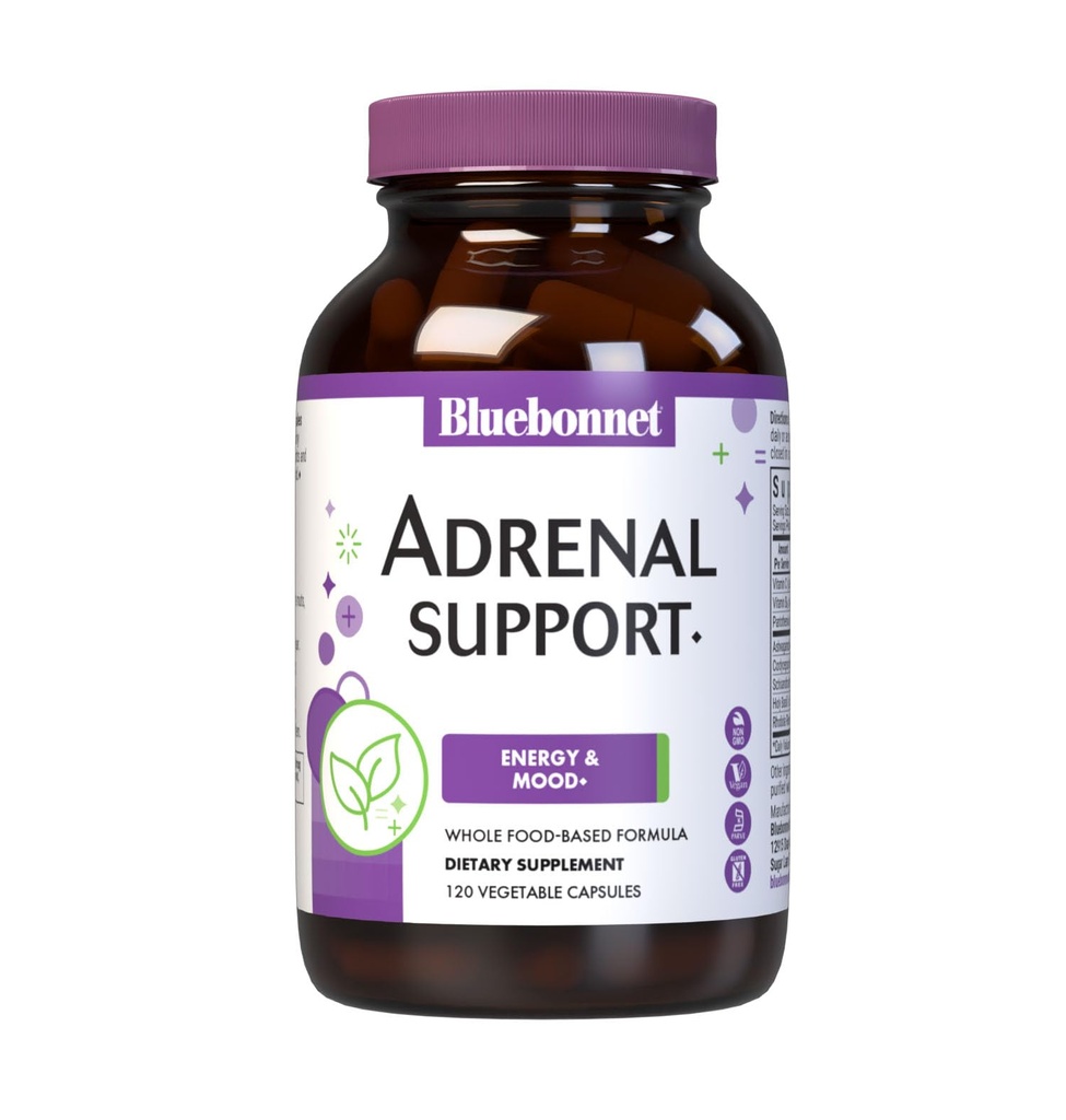 Bluebonnet Ernæring Adrenal Support, Energi & Mood*, Non-GMO, Vegan, Kosher Certified, Glutenfri, Soya-fri, Dairy-Free, 120 Grønnsaker Kapsler, 60 Services