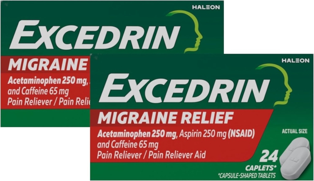 Excedrin Migraine Pain Reliever Caplets 24 ea (pakke med 2)