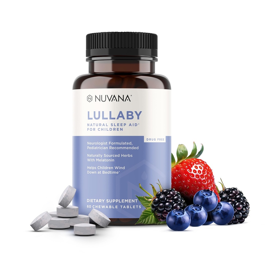 Lullaby | Gentle Kids Naturlig søvnhjelp | Pediatrician Anbefalt | Delicious Lavdose Melatonin & Ikke-Habit Forming Blandet Berry Chewable Tabletter | med kamille, Magnesium for barn 3+