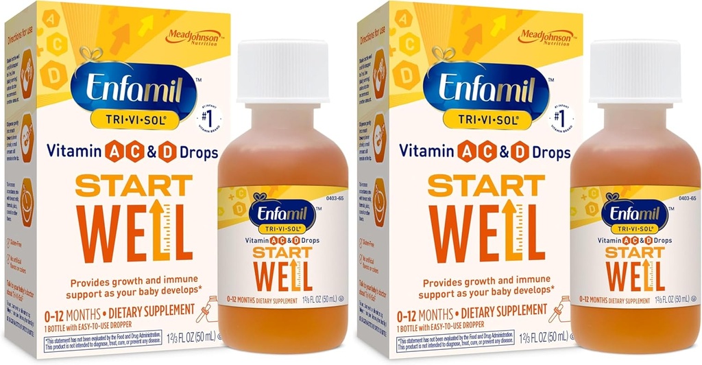 Enfamil Prenatals & Baby Vitaminer Tri-Vi-Sol Vitamin A, C & D Multi-Vitamin Drops for spedbarn, støtter vekst og immun helse, 50 ml Dropper flaske, 1,69 fl Oz (pakke på 2),MJ-030