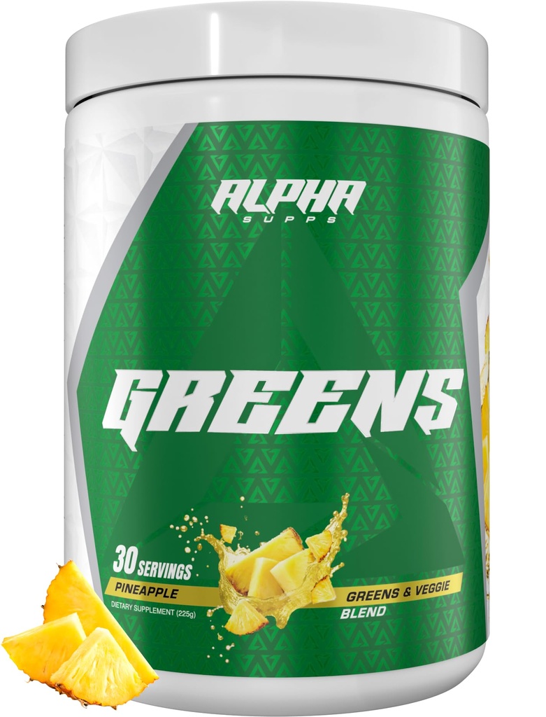 Alpha Supps - Alpha Greens Supplement | Frukt og grønnsaker Superfood pulver | Over 40 naturlige plantebaserte ingredienser | Prebiotiske og probiotiske Digestive støtte blanding - 30 Services (Pineapple)