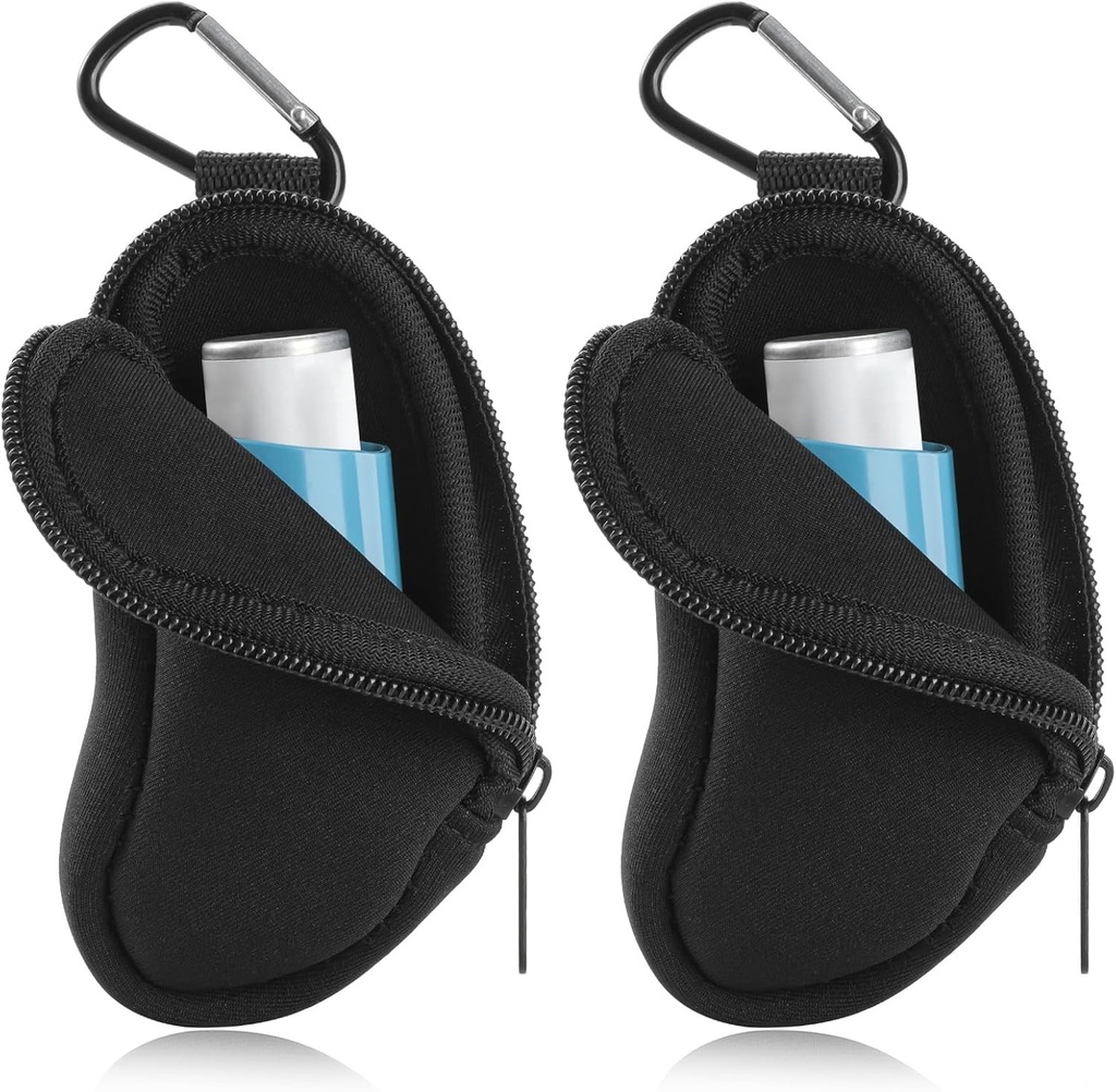 Astma Inhaler bærende holder Neopren reise innhaler mini pose for L-Shaped inhaler, innhaler ikke inkludert (svart 2PCS)