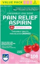 Ritthjelp voksen lavdose aspirin 81 mg, Chewable tabletter smertestillende, Cherry Flavor, 3 flasker, 36 telle hver (108 telle totalt) | Chewable aspirin regimen | hodepine relief | Aspirin 81mg for voksne