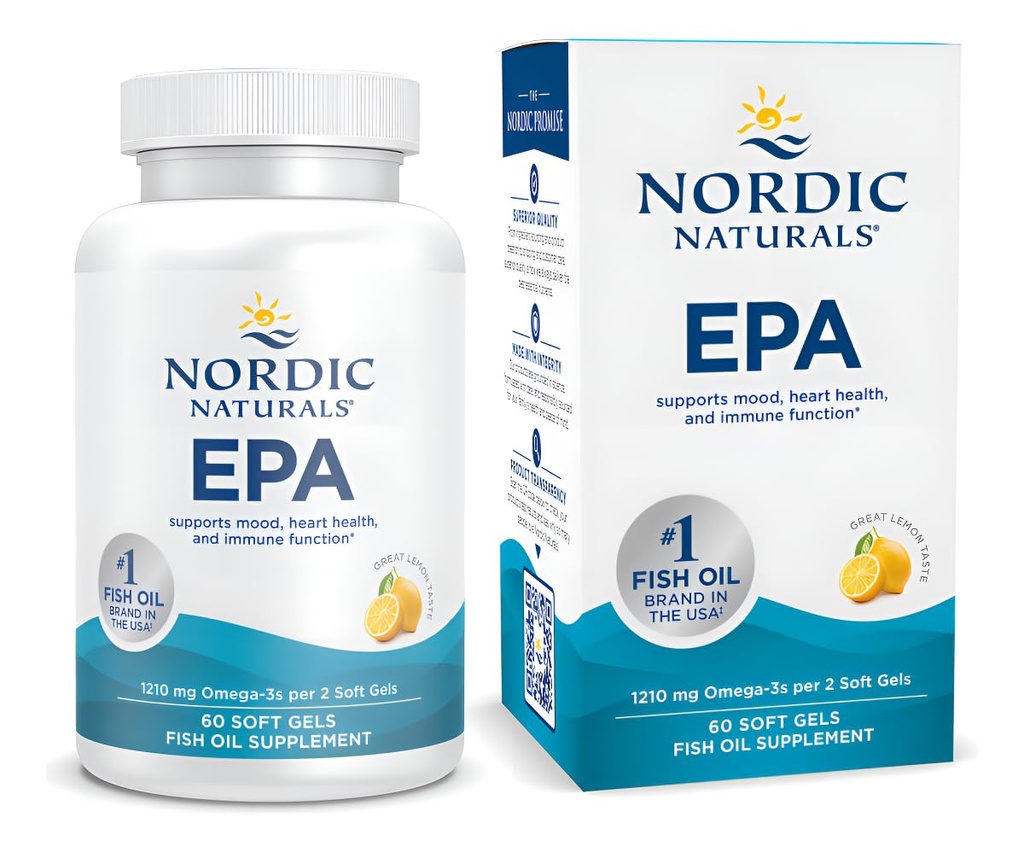 Nordic Naturals EPA, sitron - 60 Soft Gels - 1210 mg Omega-3 - høy Intensitet EPA Formula for positiv humør, hjertehelse og sunn immunitet - 30 Services