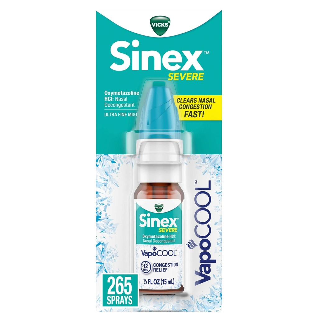 Vicks Sinex EVERE Nasal Spray med VapocoOL, Soothing Vicks Vapors, Decongestant Medisin, Relief fra Stuffy Nese på grunn av kald eller allergi, & Nasal Congestion, Sinus Pressure Relief, 265 Sprays