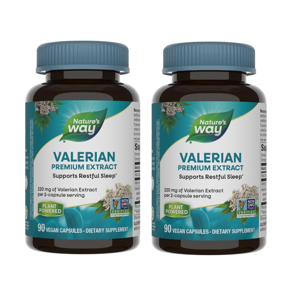 Naturens måte Valerian Premium ekstrakt - 220 mg valerisk ekstrakt per 2-kapsule servering - støtter hvilefull søvn* - ikke-GMO-prosjekt verifisert - urtetilskudd - Glutenfri - 90 kapsler (2 pakke)