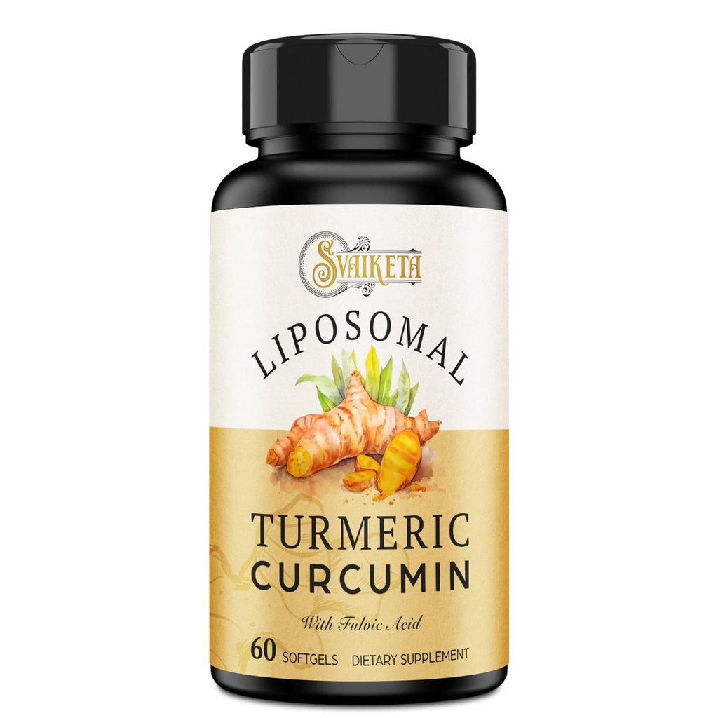 Liposomal gurkemeie Curcumin Supplement 2000mg, 95% standardisert curcuminoid ekstrakt & organisk rot pulver med piperine svart pepper frukt (15mg), 60 softgels