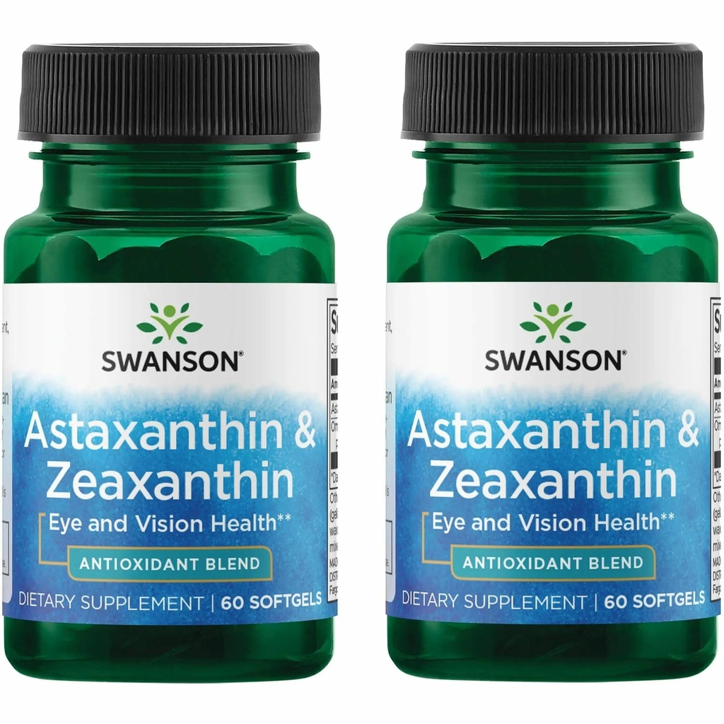 Swanson Astaxanthin & Zeaxanthin Eye Health Supplement for skjermheavy Professionals med 4 mg Astaxanthin & 4 mg OmniXan Zeaxanthin (60 Softgels, 2 Pack)