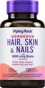 Piping Rock Hair Hud og negler Vitaminer | 120 Caplet piller | med kollagen | 5000 mg Biotin | Ikke-GMO, Glutenfri kosttilskudd