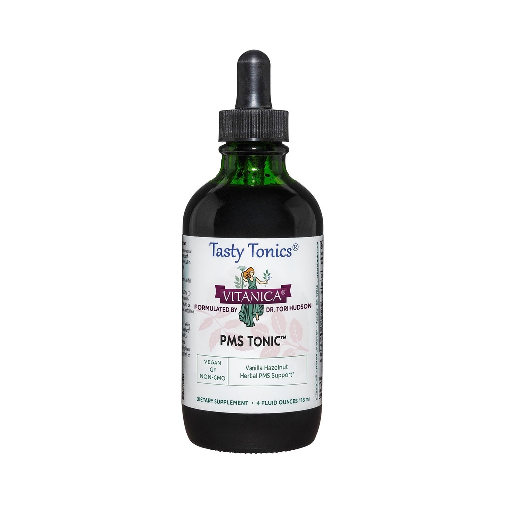 Vitanica PMS Tonic, Premenstruell støtte og relief, Saint Johns Wort, Dong Quai, Chaste Tree Berry, Wild Yam og mer, Vegansk, 4 Ounce