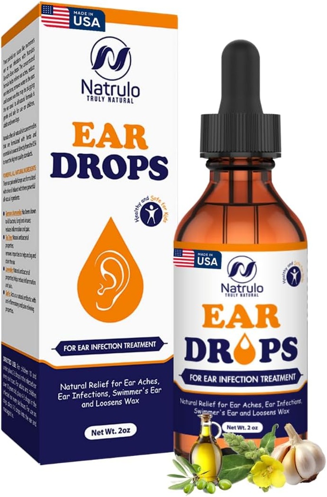 Naturlig øredråper for øreinfeksjon – Herbal øredobber for voksne, barn og kjæledyr – Soothes Discomfort, øresmerter, kløende øredobber, svømmerøre, & loosens Wax – barn trygt øreolje laget i USA (2 Oz)