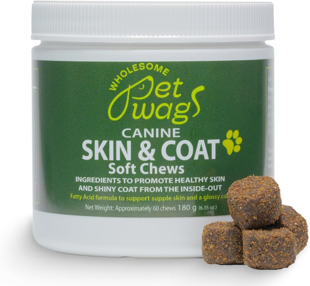 Allergi og klør Relief for hunder – Hud & Coat Mykt Chews m/Omega-3, Fiskeolje, Biotin, kollagen – Reduserer shedding, fremmer sunn hud og skinnende fjør – 60ct