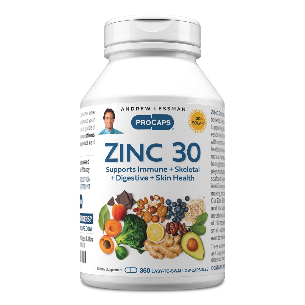 ANDREW LESSMAN Sink 30 mg - 360 kapsler - høy absorberende sink Citrate. Støtter immun, skjelett, digestiv og hud helse. Små enkle å svelge kapsler. Ingen additiver