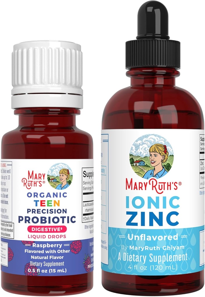 MaryRuth Organics Precision Probiotic for Tenåringer (Raspberry) & Sink Drops | Clean Label Project Verifisert® | Vitaminer for Gut helse, immunstøtte, & total velvære | Vegan, ikke-GMO, Glutenfri