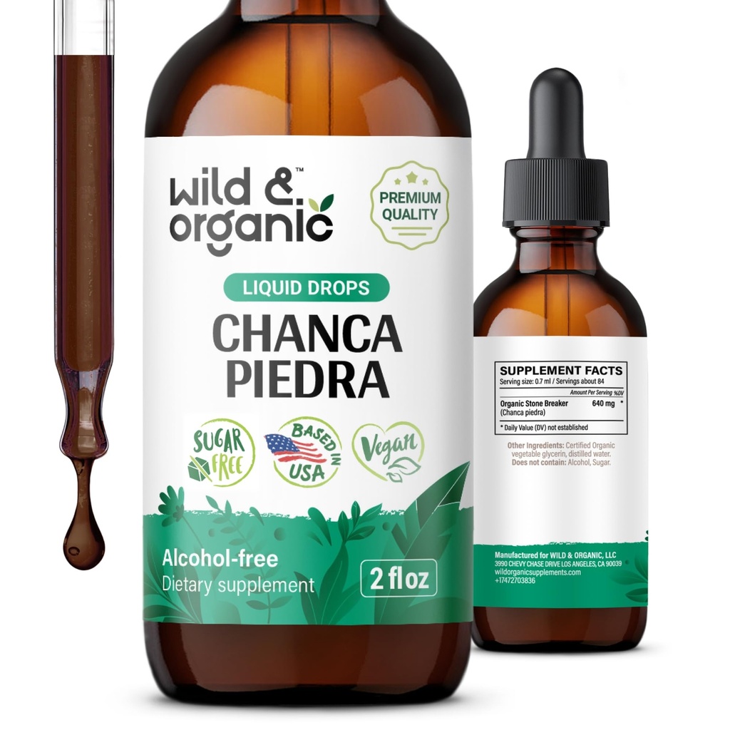 Wild & Organic Chanca Piedra Liquid Extract drops - steinbreaker for nylon steiner & galleblære støtte - Herbal Tinktur for urinbåndstrakt velvære - Vegansk, sukker og alkohol-fri - 2 fl oz