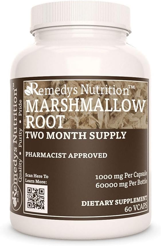 Remedys ernæring Marshmallow Root | 1000 mg, 60 Vegan Capsules Herbal Diett Supplement | To måneders forsyning