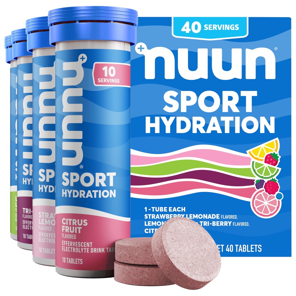 Nuun Sport Electrolyte Tabletter for Proactive Hydration, Blandet Flavors, 4 Pakke (40 Serveringer)
